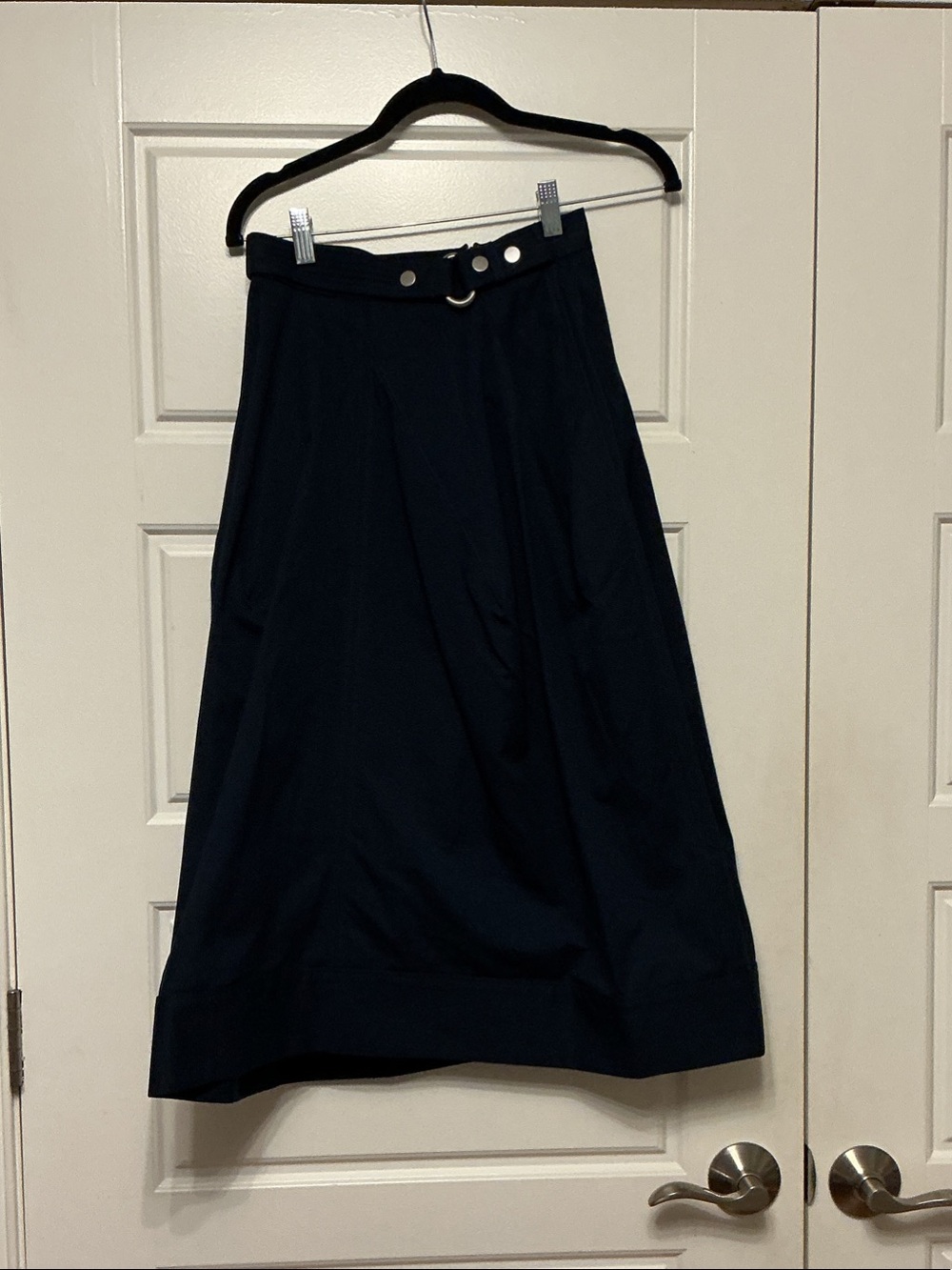 3.1 Phillip Lim Navy Midi Skirt with Buckle Detail